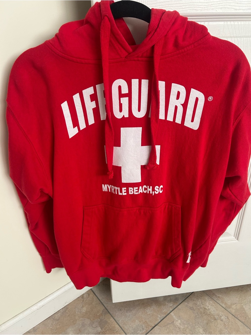 Red Lifeguard Hoodie - Myrtle Beach Graphic Sweatshirt